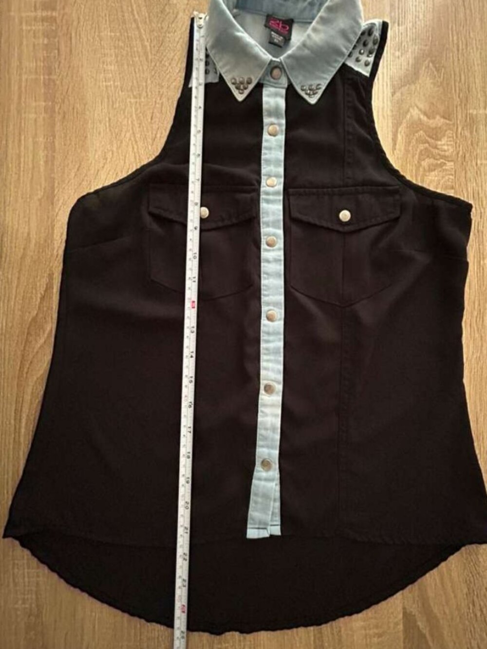 Bebe Sleeveless Sheer Blouse Black Contrast Button Top XS - Picture 8 of 11